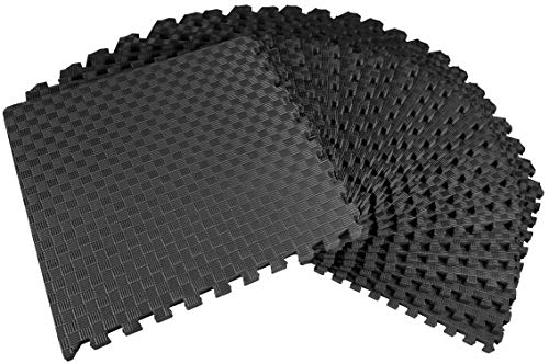 BalanceFrom Alfombrilla de ejercicios extra gruesa de 1 pulgada con azulejos entrelazados de espuma EVA para MMA, ejercicio, gimnasia y gimnasio en casa, piso protector de 72 pies cuadrados (negro)