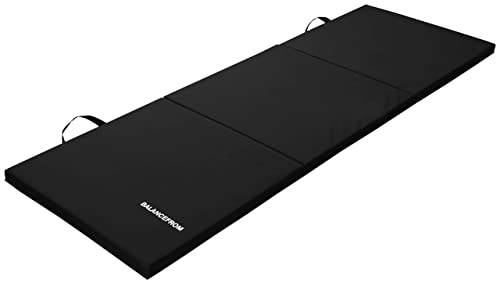 BalanceFrom Esterilla de ejercicio plegable de tres pliegues con asas de transporte para MMA, gimnasia y gimnasio en casa, suelo protector, 1.5 pulgadas de grosor, color negro