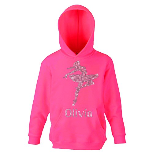 BALLET GIRL - Sudadera con capucha y capucha de ballet de cristal personalizado con diseño de bola de ballet de baile, de Varsany, Infantil, Fuschia, 5-6 años