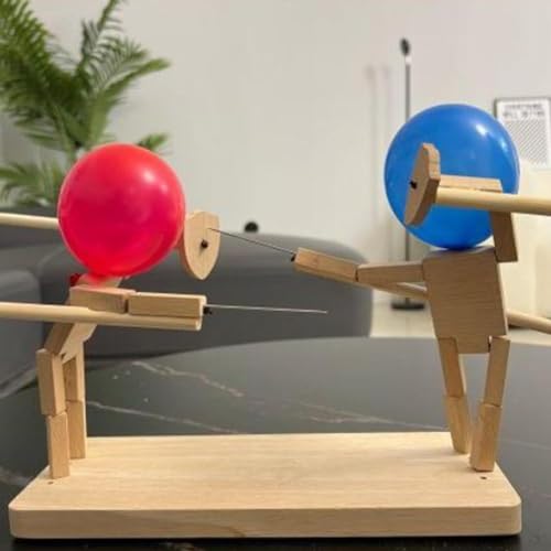 Balloon Bamboo Man Battle - 2024 Nueva Marioneta De Esgrima De Madera Hecha A Mano, Juego De Lucha De Robots De Madera para 2 Personas, Luchador De Madera con Cabeza De Globo,-100Pcs Balloons