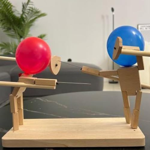 Balloon Man Battle, 2024 marionetas de esgrima de madera hechas a mano, con 50 globos, juego de mesa de destreza de mano para ejercicio, lucha de globos de ritmo rápido, juegos de fiesta de golpear un