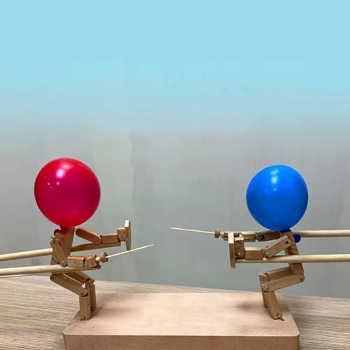 Balloon Man Battle, 2024 marionetas de esgrima de madera hechas a mano, con 50 globos, juego de mesa de destreza de mano para ejercicio, lucha de globos de ritmo rápido, juegos de fiesta de golpear un