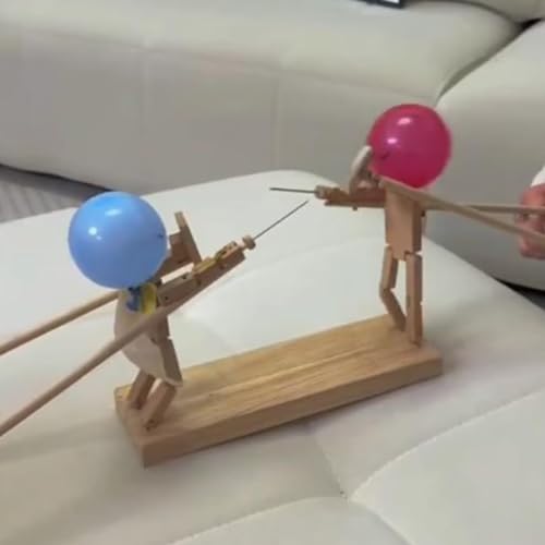 Balloon Man Battle, 2024 marionetas de esgrima de madera hechas a mano, con 50 globos, juego de mesa de destreza de mano para ejercicio, lucha de globos de ritmo rápido, juegos de fiesta de golpear un