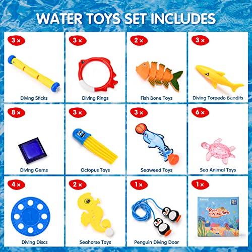 balnore Juguetes de Buceo, 40PCS Juegos de Agua con Puerta de Buceo Anillo de Buceo Bandidos Torpedo Juegos de Piscina para Niños con Bolsa de Transporte Juguetes de Entrenamiento para Piscina