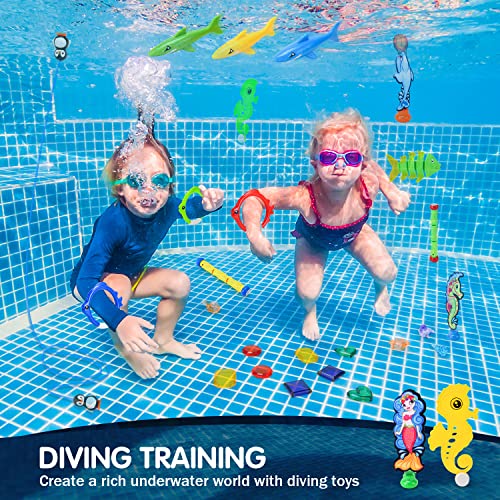 balnore Juguetes de Buceo, 40PCS Juegos de Agua con Puerta de Buceo Anillo de Buceo Bandidos Torpedo Juegos de Piscina para Niños con Bolsa de Transporte Juguetes de Entrenamiento para Piscina