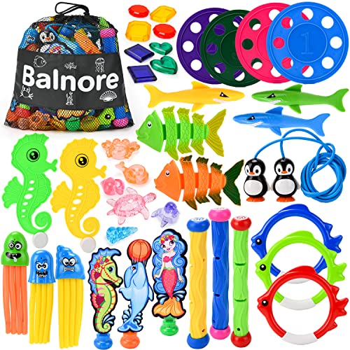 balnore Juguetes de Buceo, 40PCS Juegos de Agua con Puerta de Buceo Anillo de Buceo Bandidos Torpedo Juegos de Piscina para Niños con Bolsa de Transporte Juguetes de Entrenamiento para Piscina