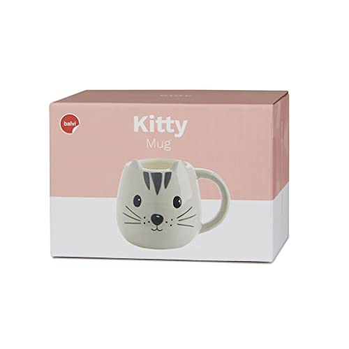 Balvi Mug Kitty Color Gris Taza en Forma de Cabeza de Gato Capacidad 400ml Apta para lavavajillas y m