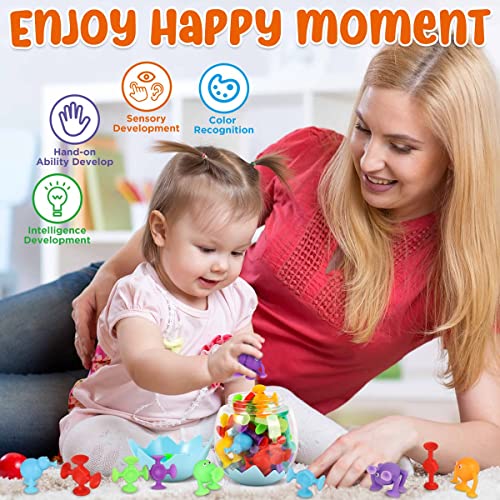 Bambebe Juego de Ventosas para Niños, Juguetes Bañera Bebe, 27 Piezas Juguetes de Succión para Bebés, Juguetes Sensoriales Interactivos, Juguetes de Baño para Niños