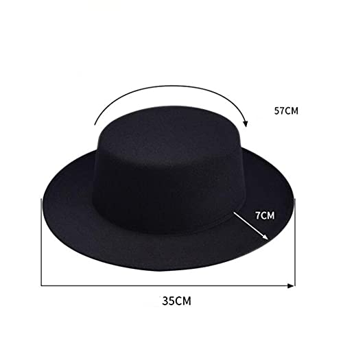 Bamboopack Gorra negra elegante de mezcla Fedora con ala plana para iglesia Derby para actuaciones, fiestas, espectáculos, cosplay, boda, vida diaria