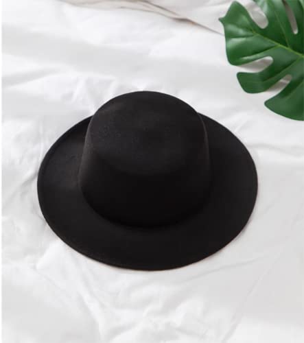 Bamboopack Gorra negra elegante de mezcla Fedora con ala plana para iglesia Derby para actuaciones, fiestas, espectáculos, cosplay, boda, vida diaria