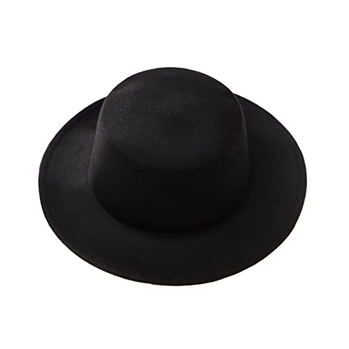 Bamboopack Gorra negra elegante de mezcla Fedora con ala plana para iglesia Derby para actuaciones, fiestas, espectáculos, cosplay, boda, vida diaria