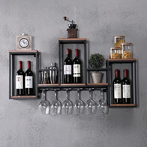 banborba Botellero de metal + madera para comedor, restaurante, bar, estante de botellas de pared, estante de vino de madera de metal, estante de vino vintage de madera, 106 x 20 x 55 cm para bar,