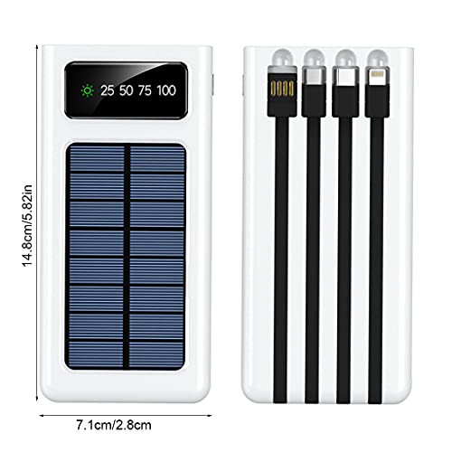 Banco de energía solar de 30000 mAh, cargador solar, paquete de batería portátil de 5 salidas, cargador con luz LED para acampar, panel solar impermeable que carga negro para iPhone 12 x s, Android