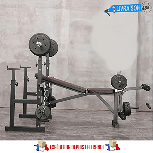 Banco de musculación ajustable con soporte para sentadillas, abdominal, mosca pectoral, etc.