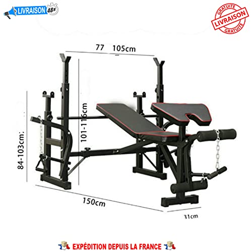 Banco de musculación ajustable con soporte para sentadillas, abdominal, mosca pectoral, etc.