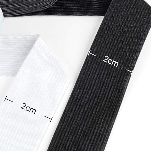 Banda de Goma para Coser,Cinta Elástica de Costura de 2m,Cinta Elástica de Costura,Goma Elástica de Costura,Cinta Elástica de Coser,para el Hogar Manualidades de Costura DIY,2 Piezas (Blanco,Negro)