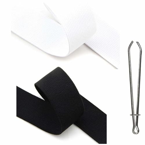 Banda de Goma para Coser,Cinta Elástica de Costura de 2m,Cinta Elástica de Costura,Goma Elástica de Costura,Cinta Elástica de Coser,para el Hogar Manualidades de Costura DIY,2 Piezas (Blanco,Negro)