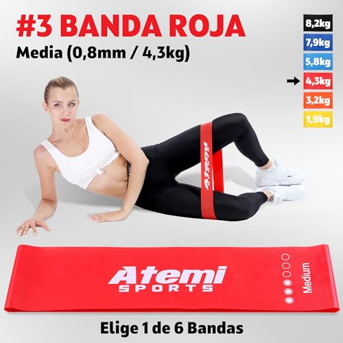 Banda Elástica Fitness [Extra Ancha] | Bandas de Resistencia para Glúteos, Piernas, Caderas | Cintas Elásticas Musculacion para Mujeres u Hombres [VENDIDOS Individualmente] (#3 Rojo (Medio))