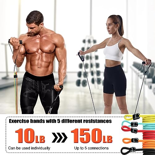 Bandas de Ejercicio de Resistencia,Bandas Elásticas de Musculación y Fitness, Juego de Bandas de Ejercicio Ajustables (10 LB a 150 LB), Ideal para Fisioterapia de Entrenamiento de Fuerza de Pilates