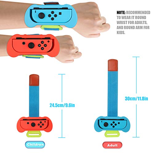 Bandas de Muñeca Compatible con Just Dance 2022 2021 2020 2019, Kit de 2 pzs de Diferente Tamaño Bandas de Muñeca Elástica Ajustable para Joy-con Controlador (Azul y Verde)