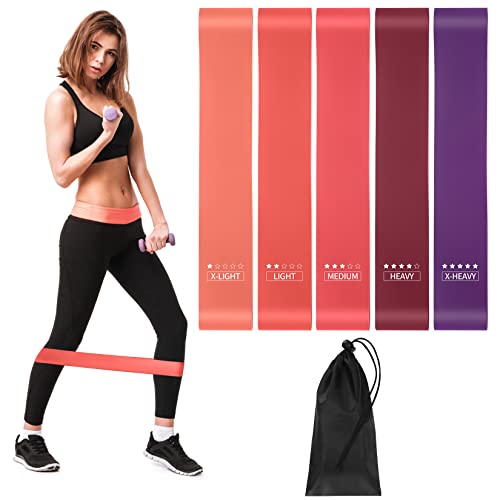 Bandas de Resistencia Elasticas Fitness, 5 Piezas Bandas de Fitness de Resistencia con 5 Niveles de Resistencia, Banda de Elastica para Entrenamiento Deporte Fitness Yoga Pilates