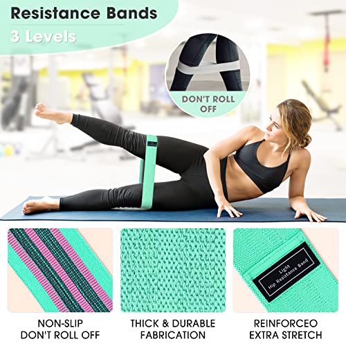 Bandas Elasticas, Gomas Elasticas Musculacion Antideslizante, Cintas Elasticas Musculacion de Tela con 3 Niveles de Ejercicios para Piernas, Banda Elastica Fitness para Piernas, Cadera, Hombre y Mujer