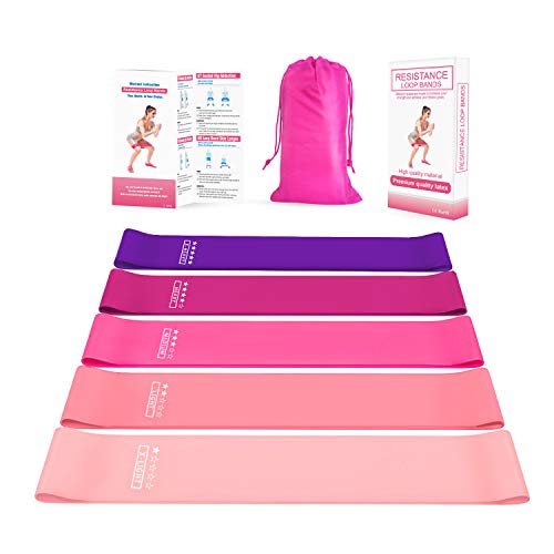 Bandas elasticas musculacion [Set of 5],Cintas elasticas musculacion Skin-Friendly Bandas de Resistencia,Bandas elasticas Fitness para piernas y glúteos,Brazos,Pilates,Yoga con Bolsa Almacenamiento