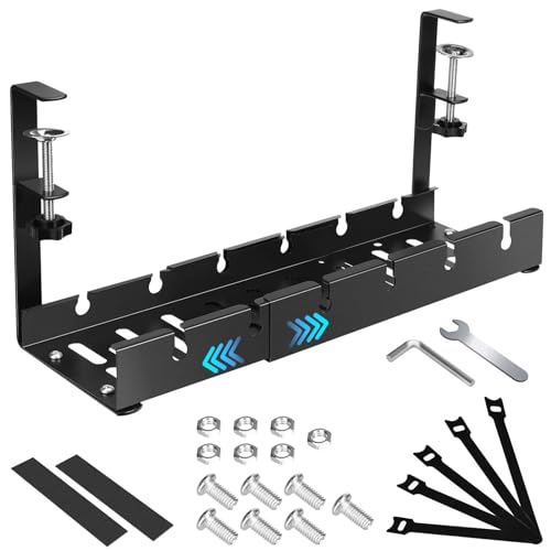 Bandeja Cables Escritorio, Organizador sin Taladros, Retráctil de 30,5 a 55 CM, Cable Management para Hogar y Oficina