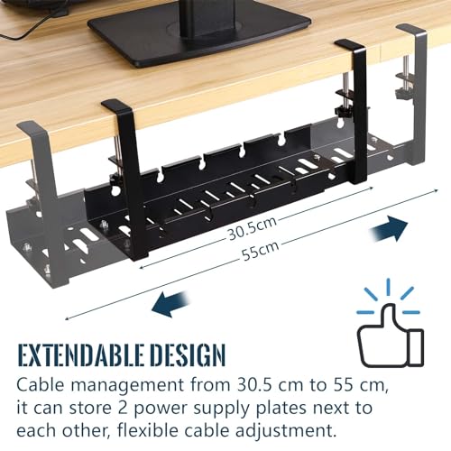 Bandeja Cables Escritorio, Organizador sin Taladros, Retráctil de 30,5 a 55 CM, Cable Management para Hogar y Oficina