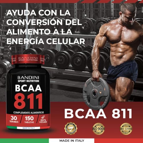 Bandini® BCAA 8.1.1 - Aminoácidos de Cadena Ramificada con Leucina, Isoleucina, Valina y Vitamina B1 y B6 - Sin Lactosa - Vegano - Suplemento Pre y Post Entrenamiento - 150 comprimidos