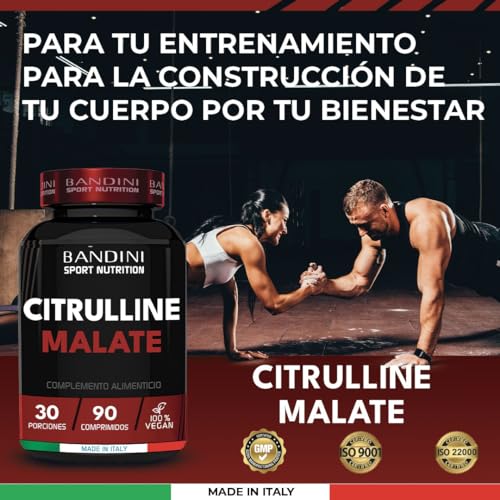 Bandini® CITRULINA MALATO 90 Comprimidos 3000mg Por Dosis - Dosis Extra Alta con 1000mg Por Comprimido - L-Citrulina De Fermentación 100% Vegan - Citrulline Malate Tabletas Sin Aditivos y OGM