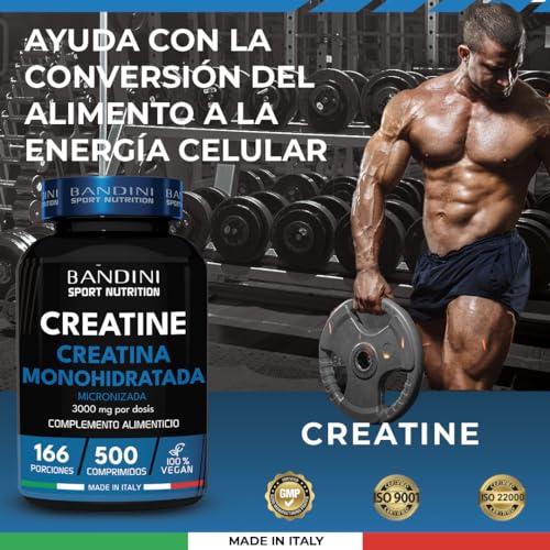 Bandini® Creatina Monohidratada Micronizada SIN MERCURIO 500 Comprimidos (3000 mg por dosis) - Suplemento de Entrenamiento y Pre-Entrenamiento 100% Vegan - Monohidrato de Creatine Micronizado Puro