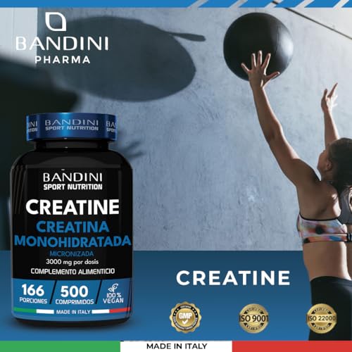 Bandini® Creatina Monohidratada Micronizada SIN MERCURIO 500 Comprimidos (3000 mg por dosis) - Suplemento de Entrenamiento y Pre-Entrenamiento 100% Vegan - Monohidrato de Creatine Micronizado Puro