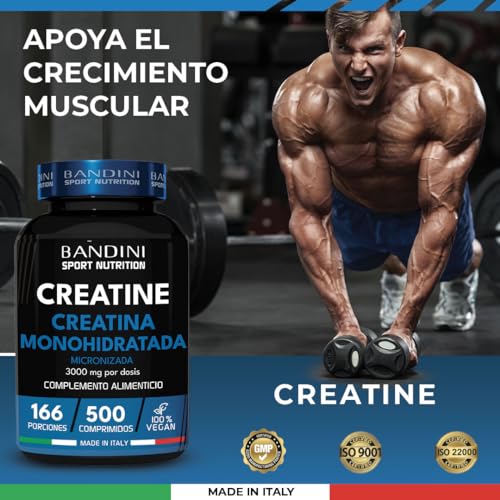 Bandini® Creatina Monohidratada Micronizada SIN MERCURIO 500 Comprimidos (3000 mg por dosis) - Suplemento de Entrenamiento y Pre-Entrenamiento 100% Vegan - Monohidrato de Creatine Micronizado Puro