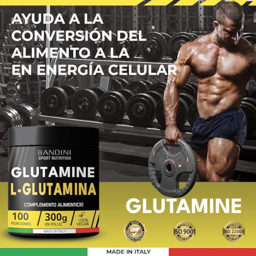 Bandini® L-Glutamina Pura Kyowa® Quality en Polvo - Aminoácido útil para el Ejercicio de Alta Intensidad - Suplemento que Potencia la Masa Muscular - Glutamina POWDER 100% Vegana - Envase de 300 g