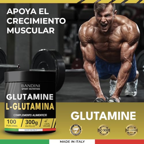 Bandini® L-Glutamina Pura Kyowa® Quality en Polvo - Aminoácido útil para el Ejercicio de Alta Intensidad - Suplemento que Potencia la Masa Muscular - Glutamina POWDER 100% Vegana - Envase de 300 g