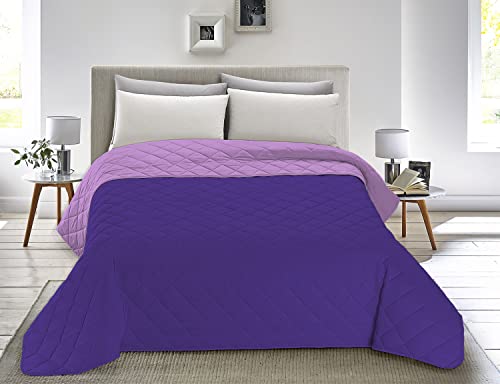 Banzaii Colcha Bouti Entretiempo Tacto Melocotón – Colcha para Otoño, Primavera, Cubre Cama Reversible para Cama 90 (170x270 cm), Lila/Berenjena Made in Italy