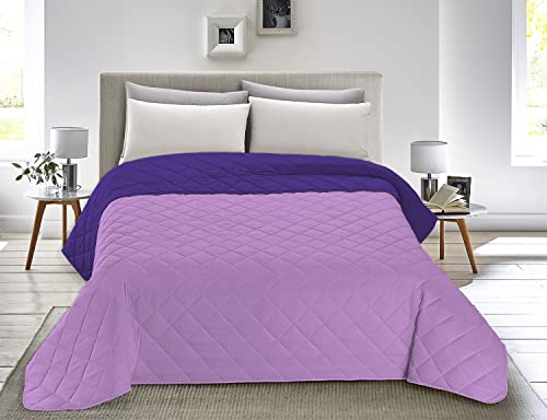 Banzaii Colcha Bouti Entretiempo Tacto Melocotón – Colcha para Otoño, Primavera, Cubre Cama Reversible para Cama 90 (170x270 cm), Lila/Berenjena Made in Italy