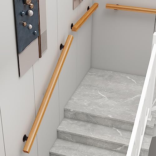 Barandilla De Madera Kit de Pasamanos de Escalera, Montado en la Pared Seguridad Pasamanos Antideslizante para Casa Pasillo del Desván Peldaño de Escalera ( Color : Wood color , Size : 90cm/3ft )