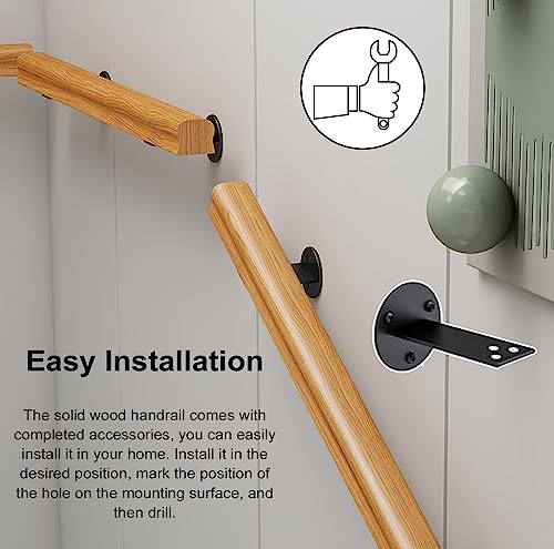 Barandilla De Madera Kit de Pasamanos de Escalera, Montado en la Pared Seguridad Pasamanos Antideslizante para Casa Pasillo del Desván Peldaño de Escalera ( Color : Wood color , Size : 90cm/3ft )