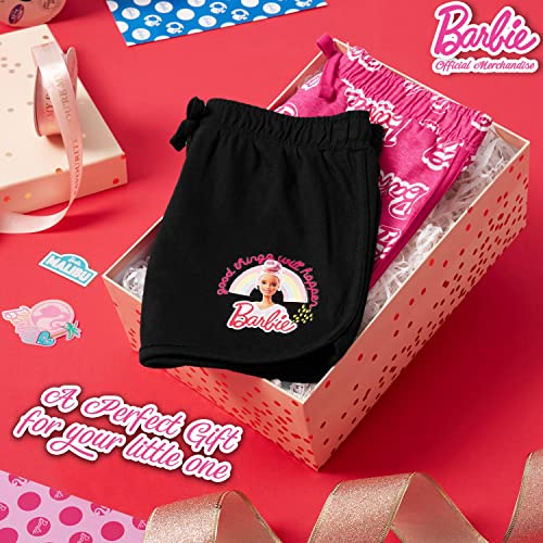 Barbie Pantalon Corto Niña, Pantalones Cortos 100% Algodón, Pack de 2 Shorts para Niña De 3-14 Años (Rosa/Negro, 3-4 años)