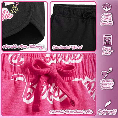 Barbie Pantalon Corto Niña, Pantalones Cortos 100% Algodón, Pack de 2 Shorts para Niña De 3-14 Años (Rosa/Negro, 3-4 años)