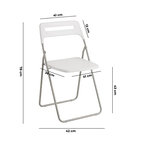 Baroni Home Silla Plegable para Ahorrar Espacio, Silla de Comedor para Interior y Exterior con Estructura de Acero, 42x38x78 cm, 4 Unidades, Blanco