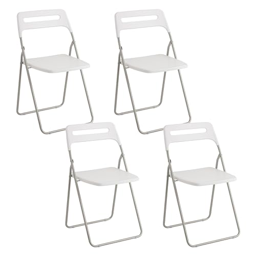 Baroni Home Silla Plegable para Ahorrar Espacio, Silla de Comedor para Interior y Exterior con Estructura de Acero, 42x38x78 cm, 4 Unidades, Blanco