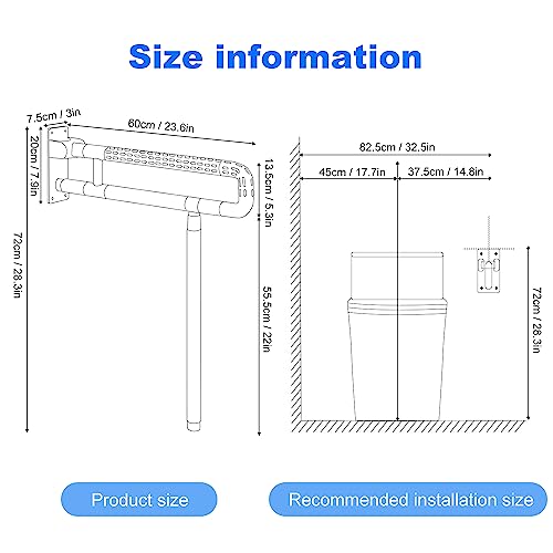 Barra Baño Minusválido, Barra Abatible, Agarrador Ducha Personas Mayores, Acero Inoxidable, Asa de Seguridad para Baño, Soporta Hasta 350 kg