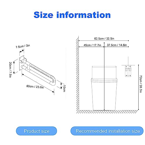 Barra Baño Minusválido, Barra Abatible Baño para Mayores, Agarradera Acero Inoxidable de Seguridad, 60cm Soporta Hasta 300-350 kg