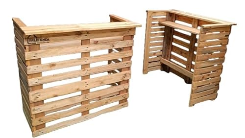 Barra de Bar con palets - Mueble para casa, salon, exterior, jardin, terraza esquinero, portatil - Mostrador, bebeidas, vintage, rustica (Madera Barnizada)