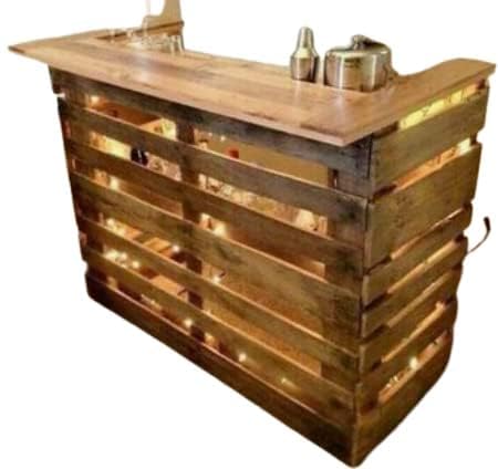 Barra de Bar con palets - Mueble para casa, salon, exterior, jardin, terraza esquinero, portatil - Mostrador, bebeidas, vintage, rustica (Madera Barnizada)