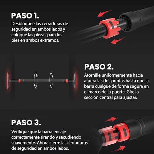 Barra de dominadas para Marco de la Puerta sin Tornillos/Taladro + guía de Entrenamiento - Barra de tracción Profesional con empuñaduras Acolchadas - Extra Ancha para fijación en Puertas en casa