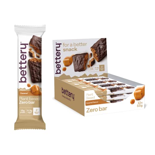 Barrita de proteína Bettery Zero - Caramel - 15g de proteína, low-sugar, plant-based, gluten-free, palm oil free - 12 x 55g